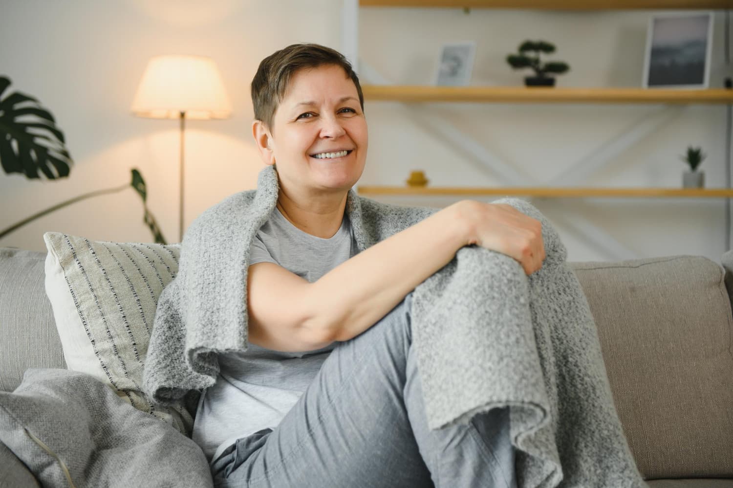 portrait beautiful senior woman smiling home old granny